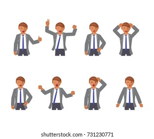 Set of man expression. Character creation. Full length and different face and body emotion portraits on white background. Build your own design. Vector illustration eps 10