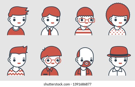 Set of Man Face Avatar Icon