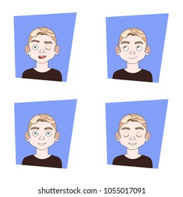Set Of Man Face Icons With Different Expressions Guy Emotions Collection
