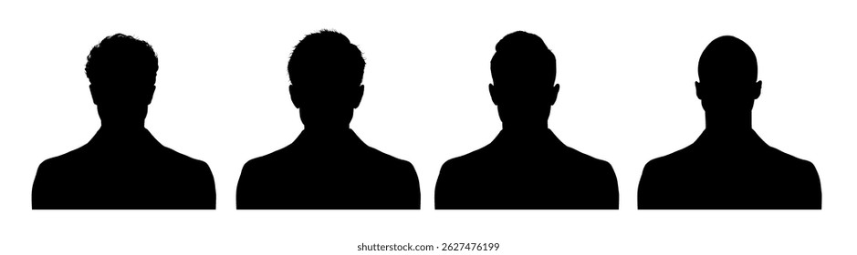 Set of man face silhouette – front view, vector illustration