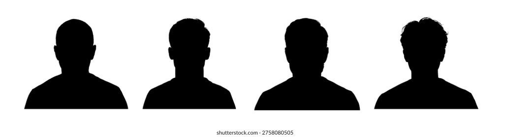 set of man face silhouette – front view, vector illustration	