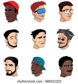 Set a man face vector illustration.