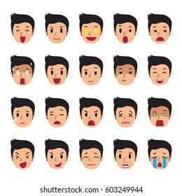 Set of man faces showing different emotions