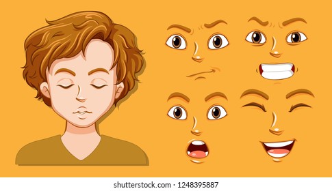 Conjunto da ilustração da expressão facial do homem