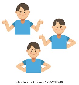 Set of man gesture, flat mens character, vector illustration, isolated on white background