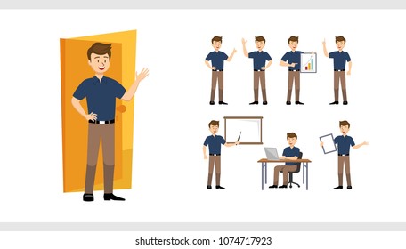 set of man giving a presentation in various actions