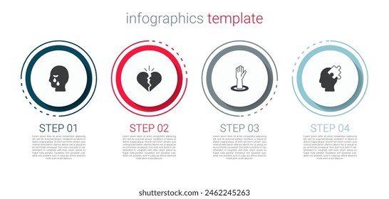 Set Man graves funeral sorrow, Broken heart divorce, Helping hand and Solution to the problem. Business infographic template. Vector