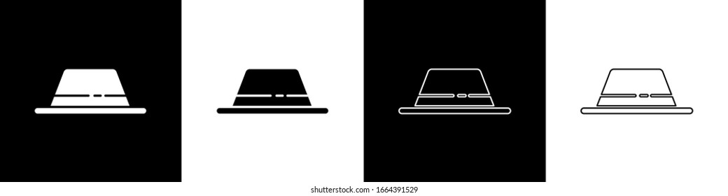 Set Man hat with ribbon icon isolated on black and white background.  Vector Illustration