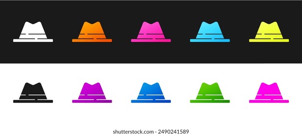 Set Man hat with ribbon icon isolated on black and white background.  Vector