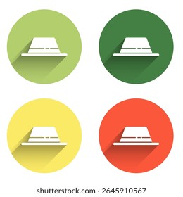 Set Man hat with ribbon icon isolated with long shadow background. Color circle button. Vector