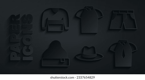 Set Man hat, Short or pants, Beanie, Shirt, Polo shirt and Sweater icon. Vector