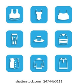 Set Man hat, Sweater, Skirt, Undershirt, Waistcoat, Leggings, Female crop top and  icon. Vector