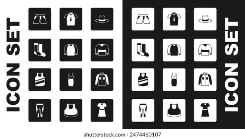 Set Man hat, Sweater, Socks, Short or pants, Shirt,  and Undershirt icon. Vector