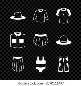 Set Man hat, Sweater, T-shirt, Skirt, Swimsuit, Pants, Shirt and  icon. Vector