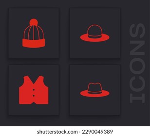 Set Man hat, Winter,  and Waistcoat icon. Vector