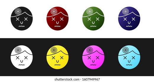 Set Man having headache, migraine icon isolated on black and white background.  Vector Illustration