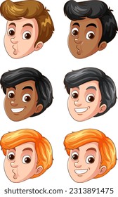 Set of man head different race illustration