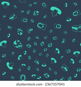 Set Man with a headset, Telephone 24 hours support,  and  on seamless pattern. Vector