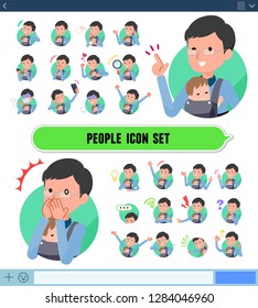 A set of man holding a baby with expresses various emotions on the SNS screen.There are variations of emotions such as joy and sadness.It's vector art so it's easy to edit.