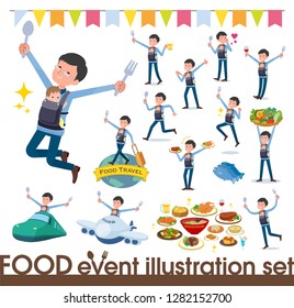 A set of man holding a baby on food events.There are actions that have a fork and a spoon and are having fun.It's vector art so it's easy to edit.