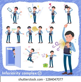 A set of man holding a baby on inferiority complex.There are actions suffering from smell and appearance.It's vector art so it's easy to edit.