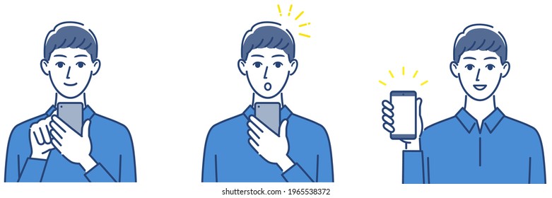 A set of man holding a smartphone