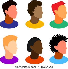 Set of man icons, multicolored and different races. Man, vector. Picture isolated from the background