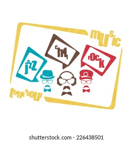 set of man icons and speech bubbles. modern party vector design elements  