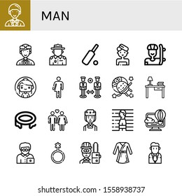 Set of man icons. Such as Entrepeneur, Photographer, Ranger, Cricket, Woman, Skater, Bigender, Support, Astronaut, Desk, Trampoline, Heterosexual, Nurse, Prisoner , man icons