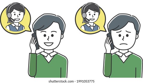 Set of man inquiring about something. Vector illustration isolated on white background.