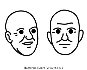 Set Man Male Head Face Bald Cartoon Funny Cute Cool Simple Line Sketch Doodle Drawing Background Clip Art