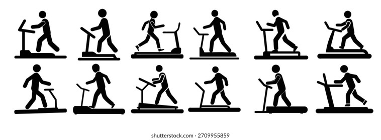 Set of man on treadmill silhouette