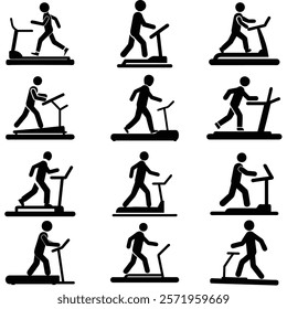 A set of man on treadmill vector silhouette illustration