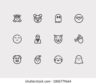 Set of man pixel, cartoon character panda, cute cat vector sign symbols. Vector illustration of hello emoticons set for logo web mobile design.