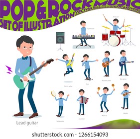 A set of man playing rock 'n' roll and pop music.There are also various instruments such as ukulele and tambourine.It's vector art so it's easy to edit.