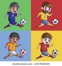 Set of Man playing soccer. Boy playing soccer vector illustration sets. Man playing football illustration. Soccer illustration sets. Cute soccer illustration set. AthleticSpirit
