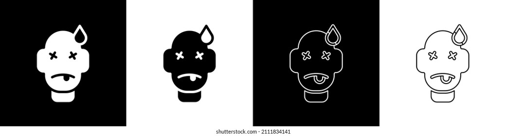 Set Man poisoning icon isolated on black and white background.  Vector