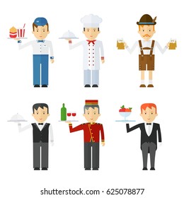 set of man restaurant staff. Flat vector cartoon illustration. Objects isolated on a white background.