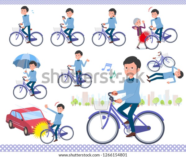 A set of\
man riding a city cycle.There are actions on manners and\
troubles.It\'s vector art so it\'s easy to\
edit.