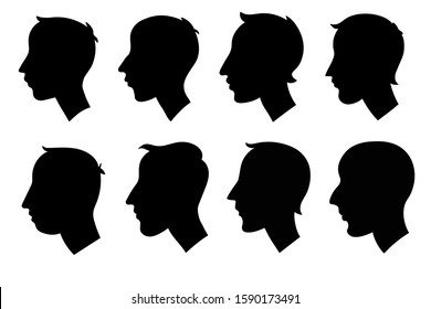 Set of man silhouettes, retro profiles. Different types of people.