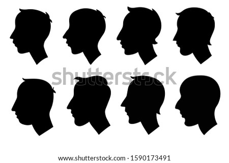 Set of man silhouettes, retro profiles. Different types of people.