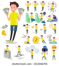 A set of man in sportswear with concerning money and economy.There are also actions on success and failure.It's vector art so it's easy to edit.