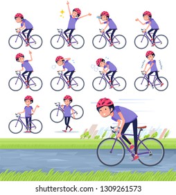 A set of man in sportswear on a road bike.There is an action that is enjoying.It's vector art so it's easy to edit.