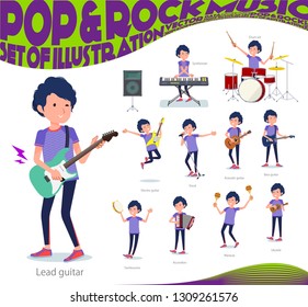 A set of man in sportswear playing rock 'n' roll and pop music.There are also various instruments such as ukulele and tambourine.It's vector art so it's easy to edit.