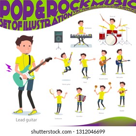 A set of man in sportswear playing rock 'n' roll and pop music.There are also various instruments such as ukulele and tambourine.It's vector art so it's easy to edit.