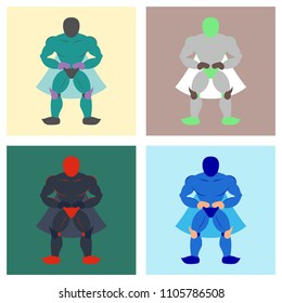 Set of Man superhero . Superhero Standing . Icon in Flat style