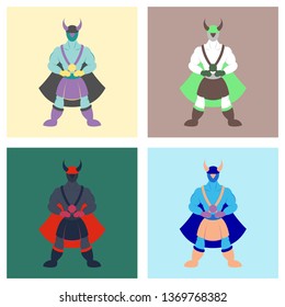 Set of Man superhero . Superhero Standing . Icon in Flat style