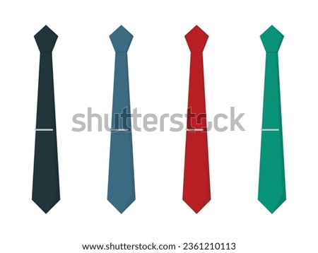 Set of man ties in blue red and green color. Classic man tie collection with dot texture. Colored different ties for men isolated on white background. Flat cartoon vector illustration