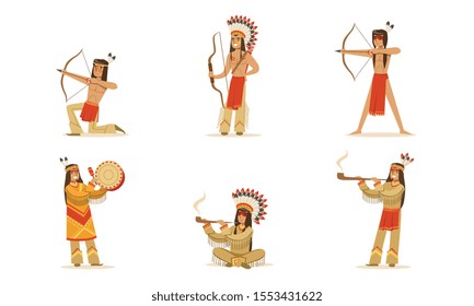 Set of man in traditional Indian clothing. Vector illustration.