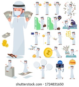 A set of man wearing mask with concerning money and economy.There are also actions on success and failure.It's vector art so it's easy to edit.